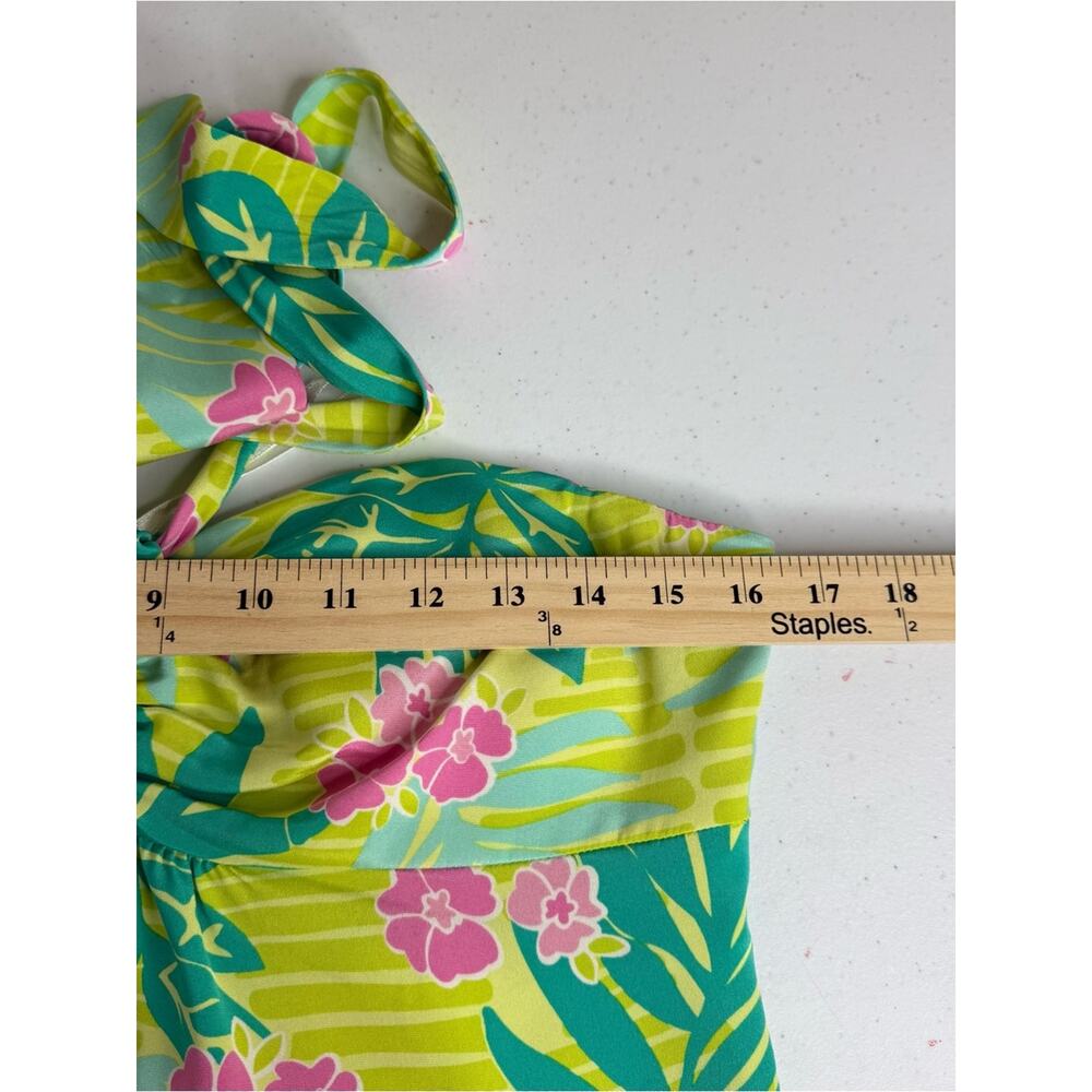 LILLY PULITZER VINTAGE Silk Lime Green Tropical Floral Halter Midi Dress Sz 8 - Picture 14 of 16